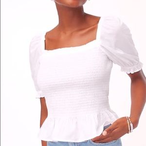 J Crew Smocked puff-sleeve peplum top size Med